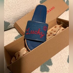 Lucky Brand Blue and Red Slide Sandals